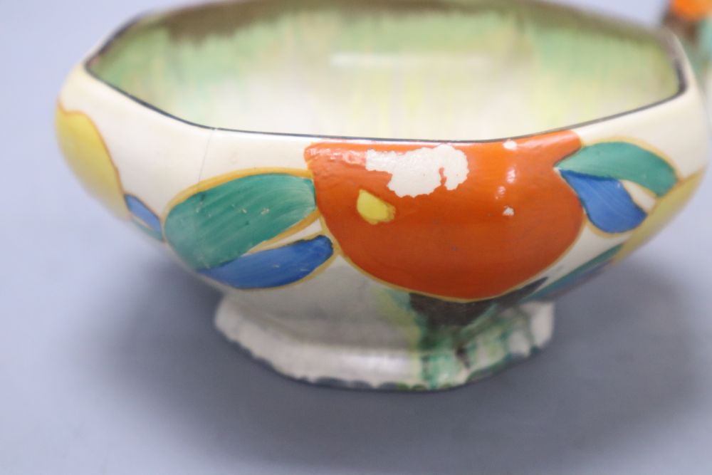 A Clarice Cliff Delecia Citrus conical salt, 8cm and an octagonal bowl